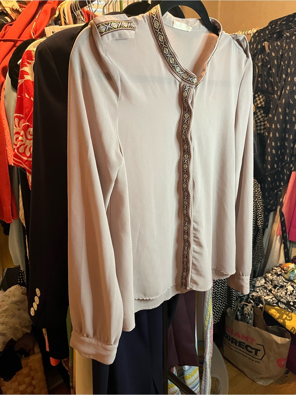 Democracy Light Mauve Embroidered Trim Blouse